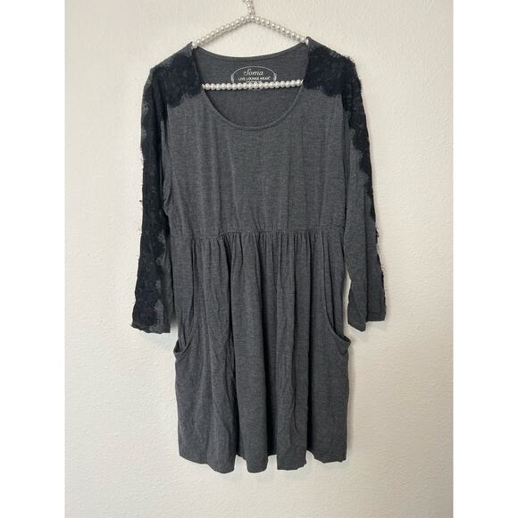 Soma Size Large Soft Jersey Lace Trim Empire Tunic Top with Pockets Stretchy - Picture 1 of 16
